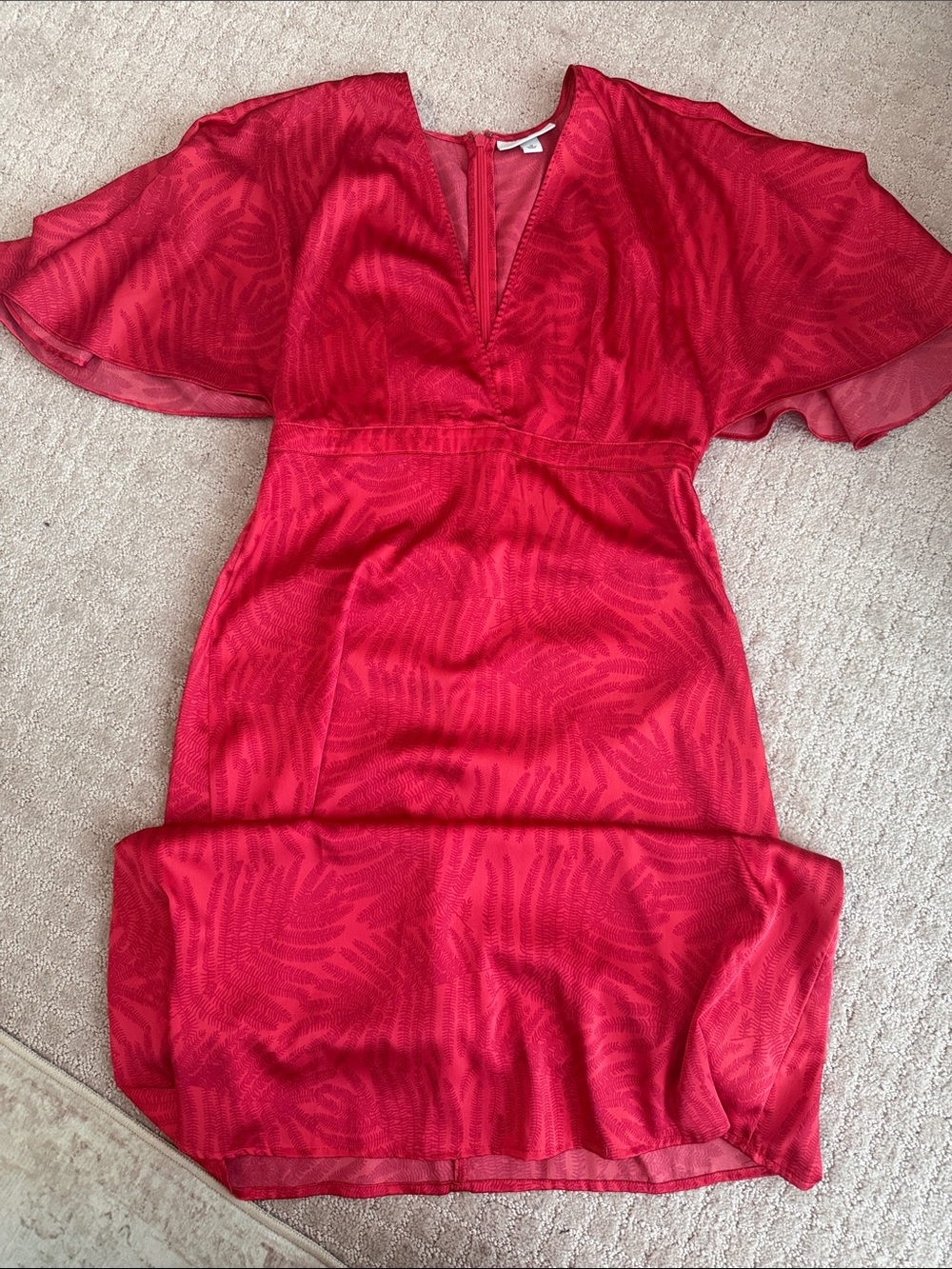 Fe Noel Vibrant Red V-Neck Flutter-Sleeve Maxi Dress